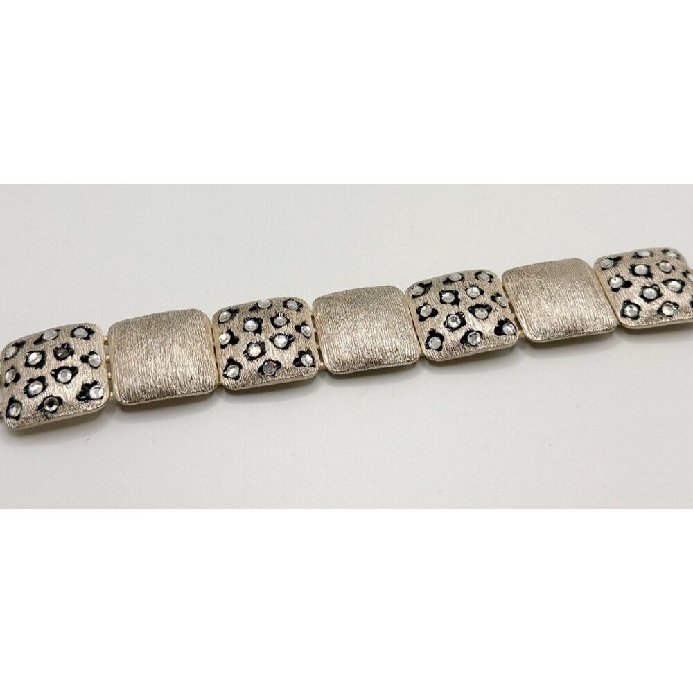 Signed CRAFT Gem-Craft Silvertone Leopard Print Panel Bracelet FLAW